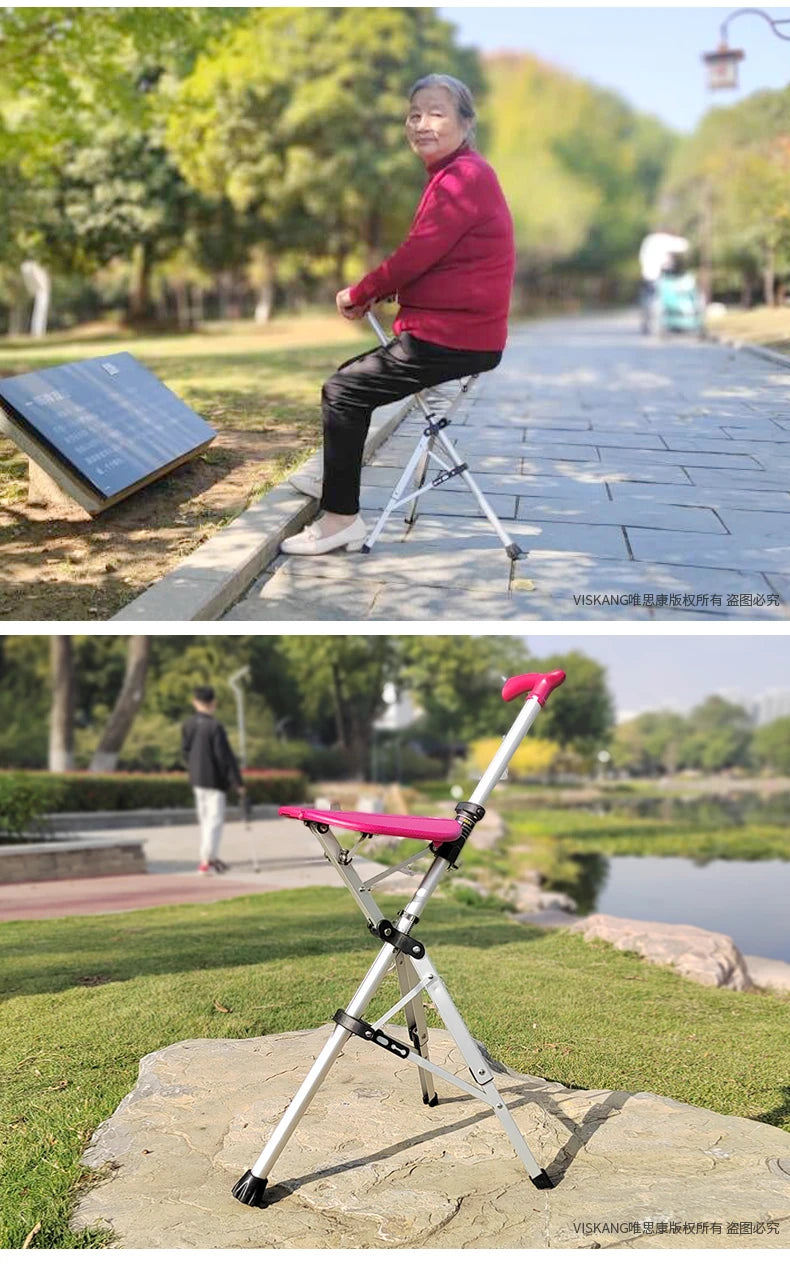 Foldable Walking Stick with Seat – Multi-Functional Non-Slip Crutch Chair for Elderly & Outdoor Use