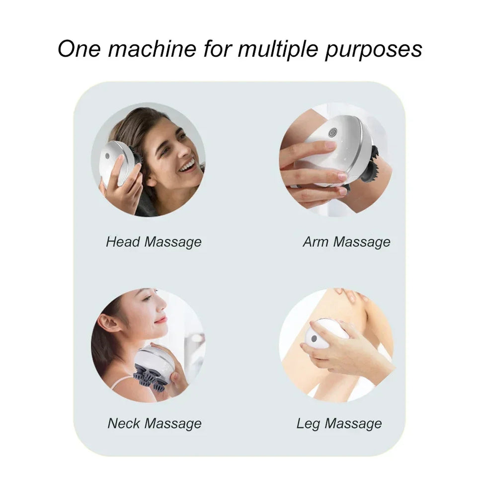 Infrared Scalp Massager with 4 Kneading Massage Heads Head Body Massager for Hair Growth Stress Relax Red Light Nourishes Hair