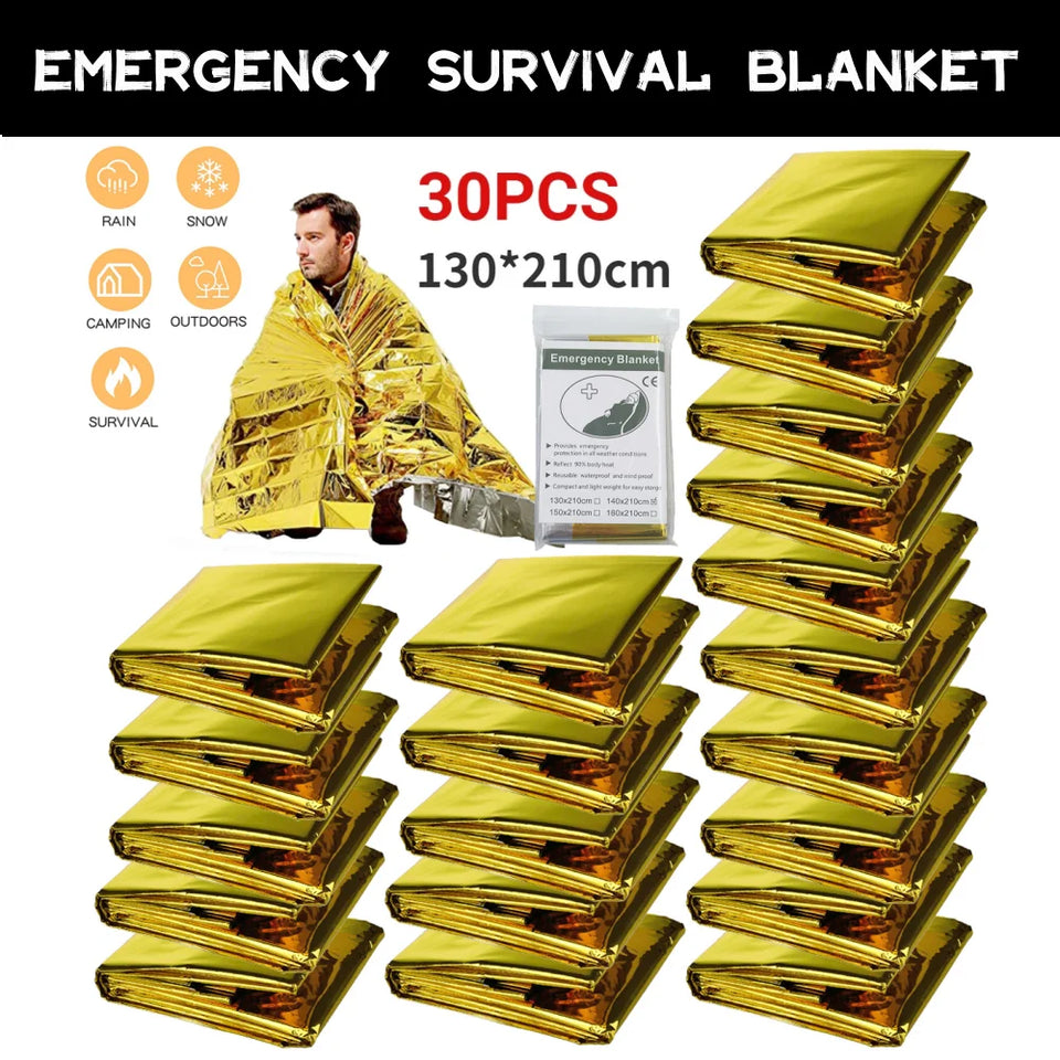 5–30PCS Outdoor Emergency Thermal Survival Blanket – Gold & Silver Foil, Waterproof, 130x210cm