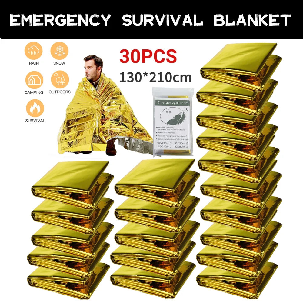 5–30PCS Outdoor Emergency Thermal Survival Blanket – Gold & Silver Foil, Waterproof, 130x210cm