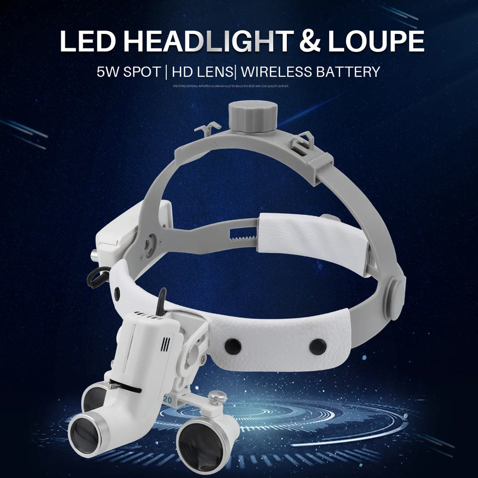 Dental Surgical Loupes with LED Headlight – 2.5X/3.5X Binocular Magnifier with Adjustable 5W Lamp