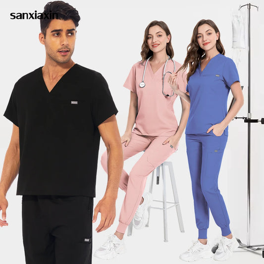 High-Quality V-Neck Medical Scrub Set with Pockets for Men & Women