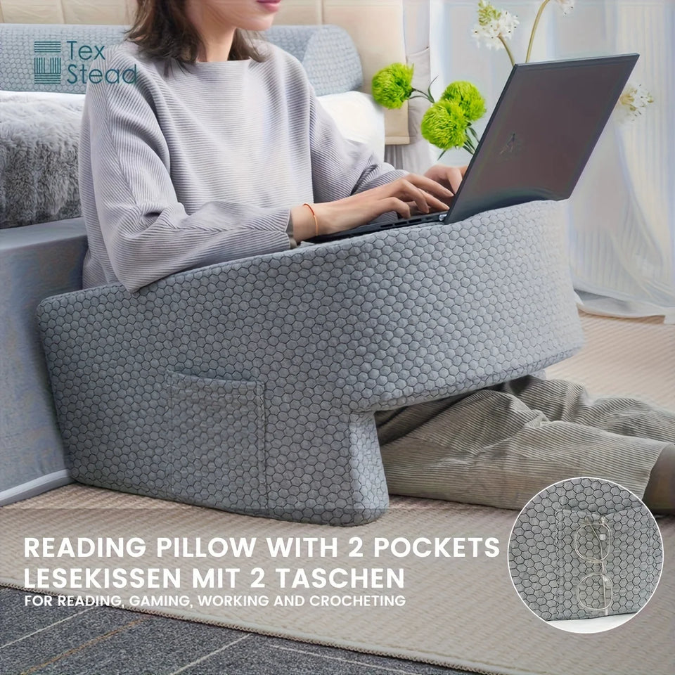 Extra Large Memory Foam Reading Pillow – Bed Rest Back & Arm Support Cushion for Gaming, Working & Relaxation (Removable Cover)