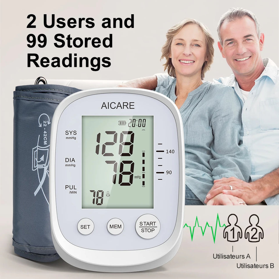 Aicare Digital Upper Arm Blood Pressure Monitor – Automatic BP & Pulse Rate Tracker with Large Adjustable Cuff