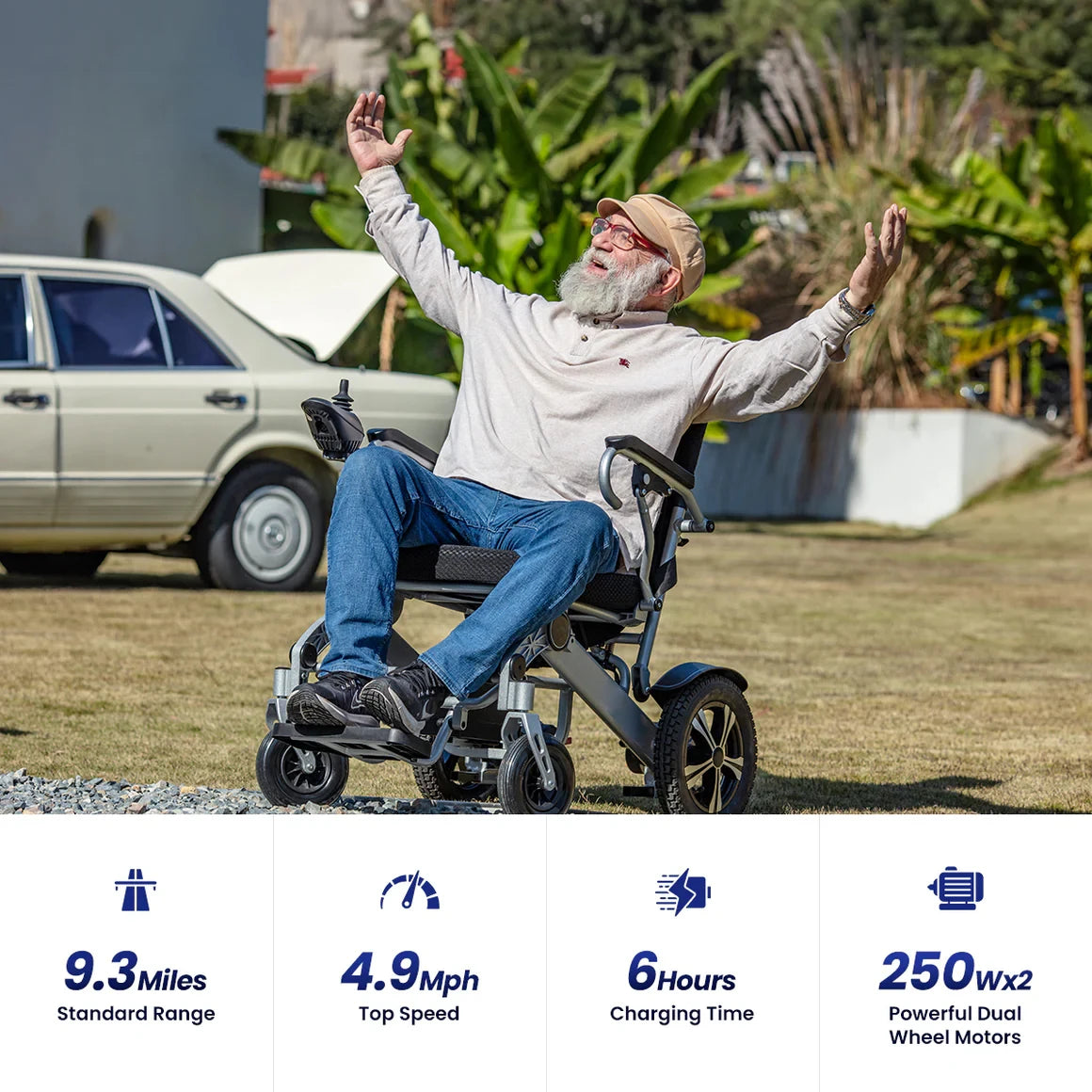 Lightweight Foldable Electric Wheelchair for Adults – Portable All-Terrain Motorized Chair, 264 lbs Capacity