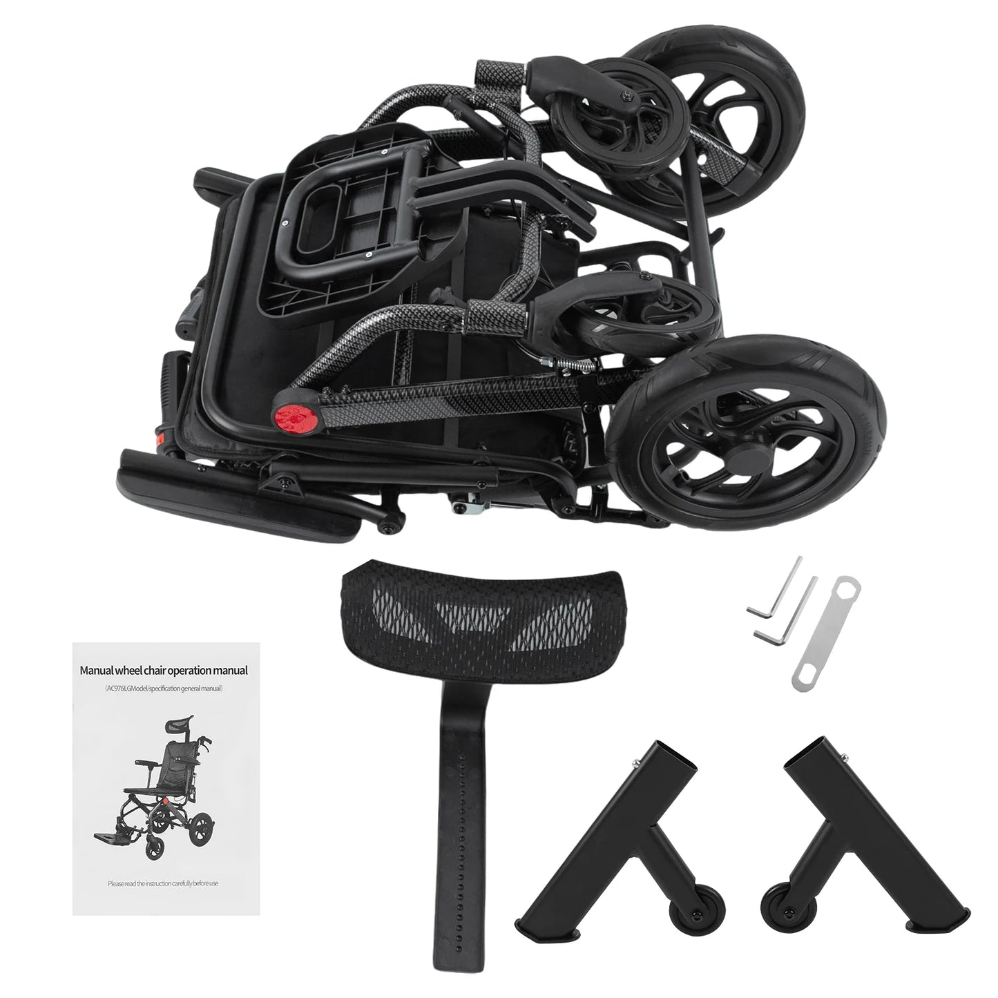 Super Lightweight Reclining Travel Wheelchair – Portable Folding Transport Chair with Adjustable Headrest for Seniors