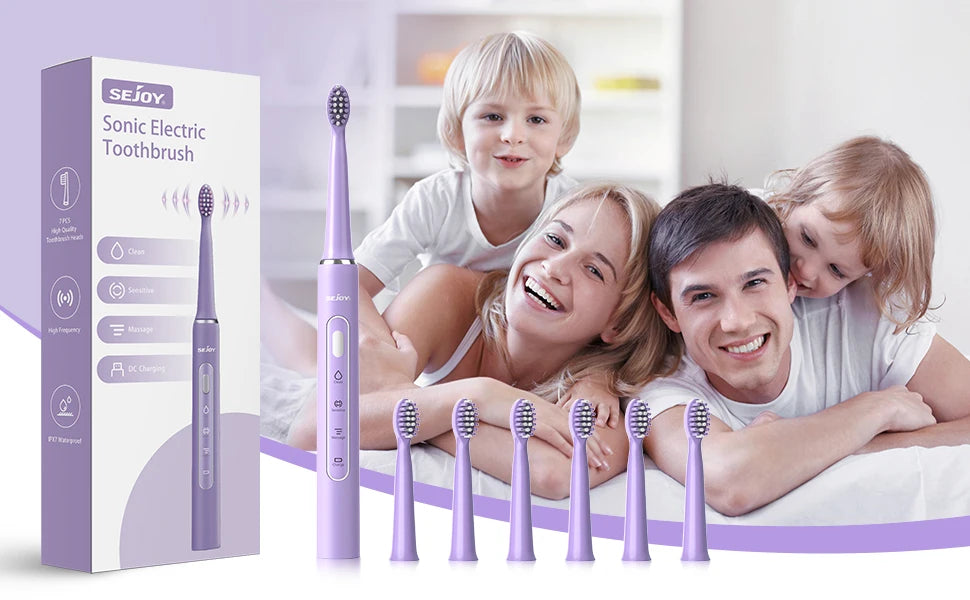 SEJOY Sonic Electric Toothbrush – Smart Rechargeable Toothbrush with 3 Modes, IPX7 Waterproof, for Deep Oral Cleaning