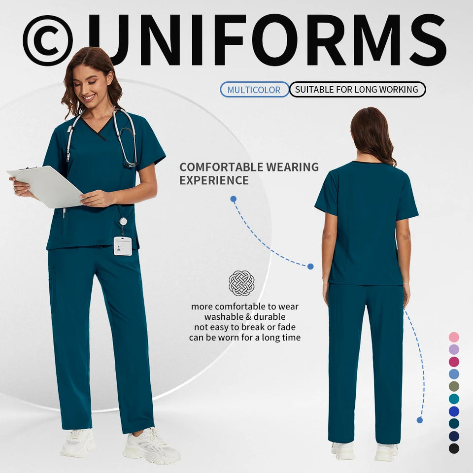 Women’s Medical Nurse Scrubs Set – Unisex Hospital, Clinic, Surgical & Spa Uniforms for Healthcare Professionals