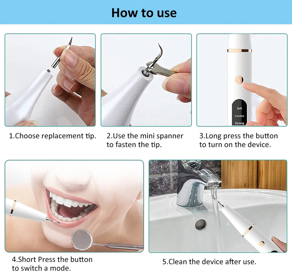 Ultrasonic Dental Calculus Scaler – Electric Tartar & Plaque Remover for Teeth Cleaning and Stain Elimination