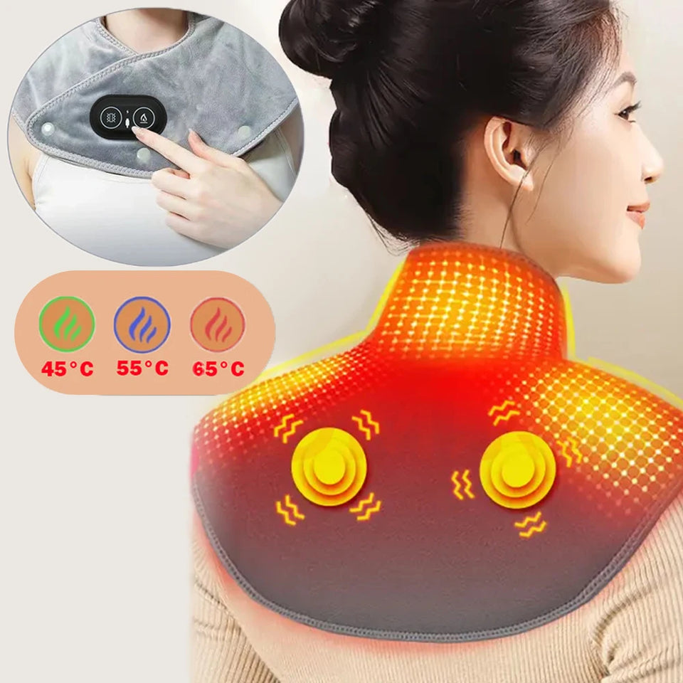 Electric Heating Neck & Shoulder Massager – Vibration and Infrared Therapy Pad for Pain Relief