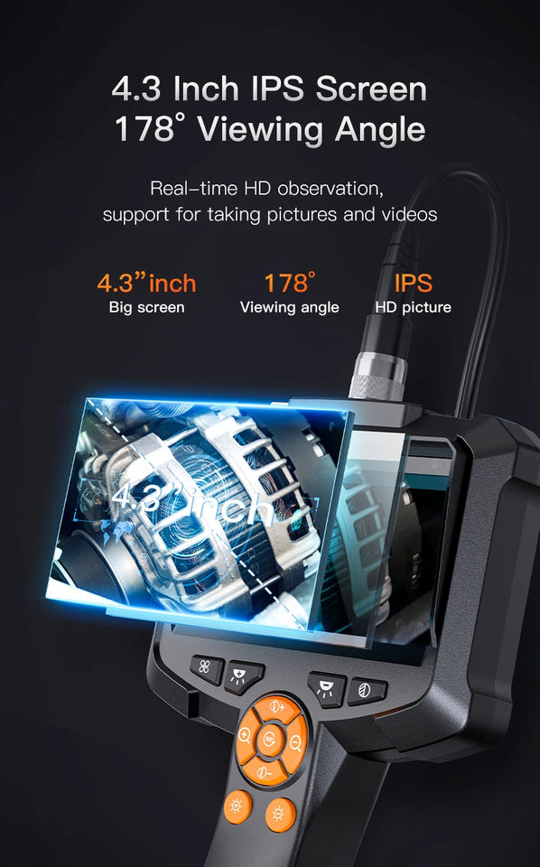 Endoscope Camera with 4.3" IPS HD Screen – 1080P Borescope with 8 LED Lights, IP67 Waterproof Inspection Camera for Automotive & Home Use