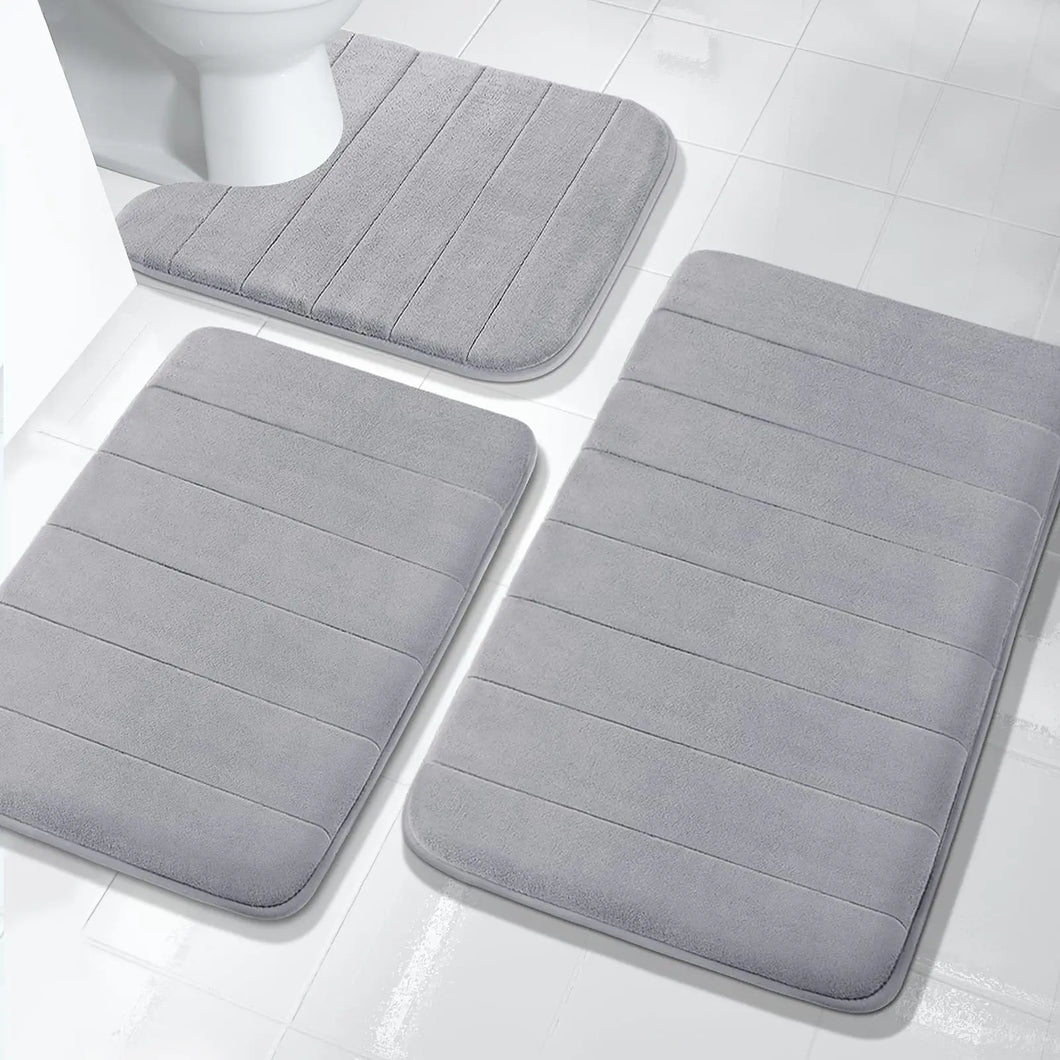 3-Piece Non-Slip Memory Foam Bath Mat Set – Soft, Quick-Dry Bathroom Rugs, Machine Washable