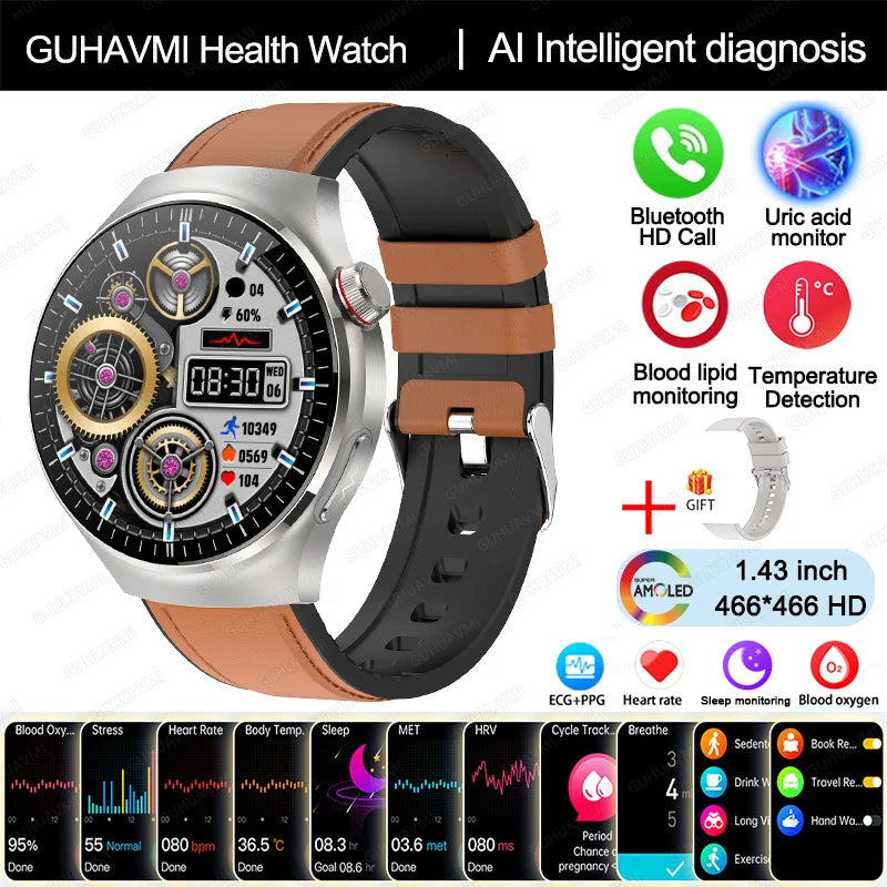 2025 Nursing-Grade Health Smartwatch – ECG+PPG, Blood Oxygen, Blood Lipid, Uric Acid, Body Temperature & Bluetooth Call