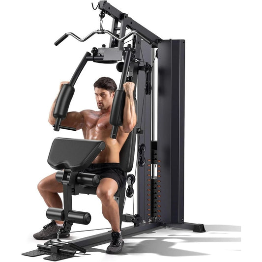 Home Gym Workout Station with 154 lbs Weight Stack – Full Body Training Equipment with Pulley System