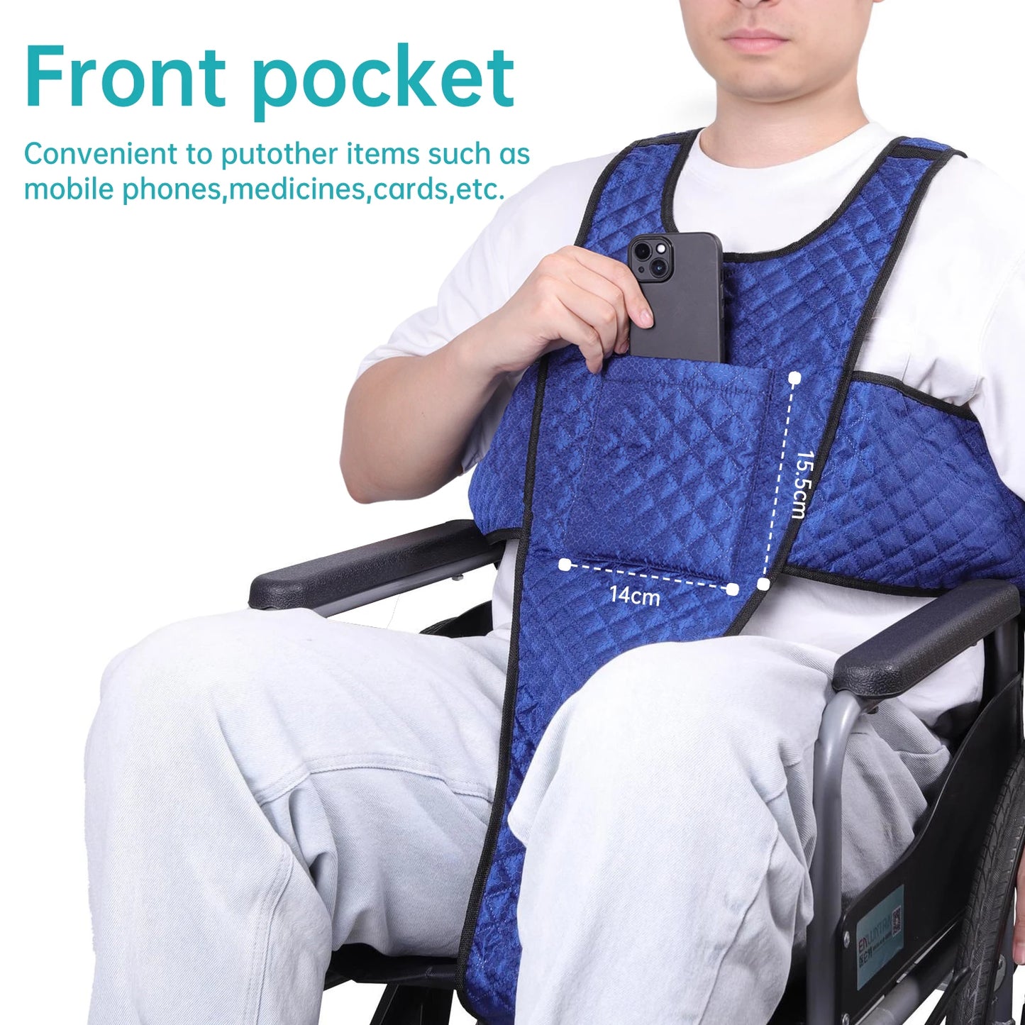 Lefeke Wheelchair Safety Seatbelt – Non-Slip, Drop-Resistant Belt with Pocket & Adjustable Buckle Straps