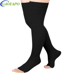 1 Pair Open Toe Thigh High Compression Stockings with Silicone Band – 20-30mmHg Graduated Support for Varicose Veins