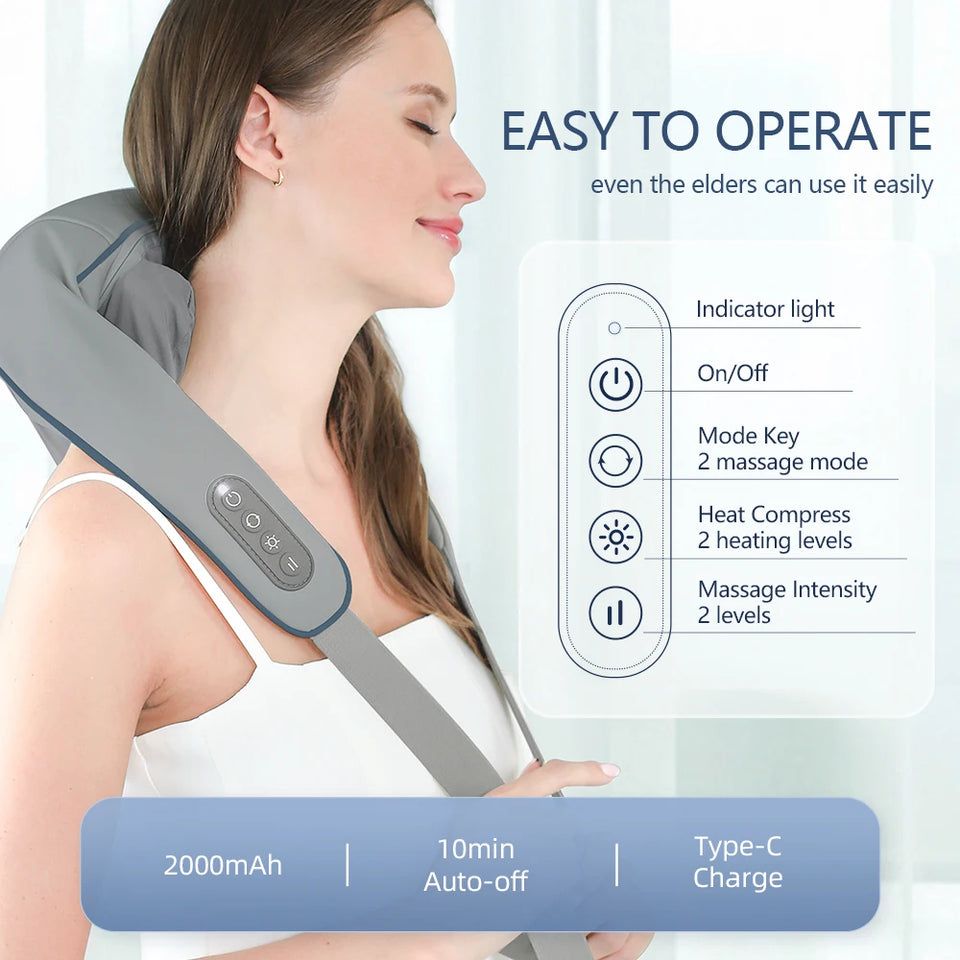 Foreverlily Wireless Neck and Shoulder Massager – Heated Kneading Massage Shawl