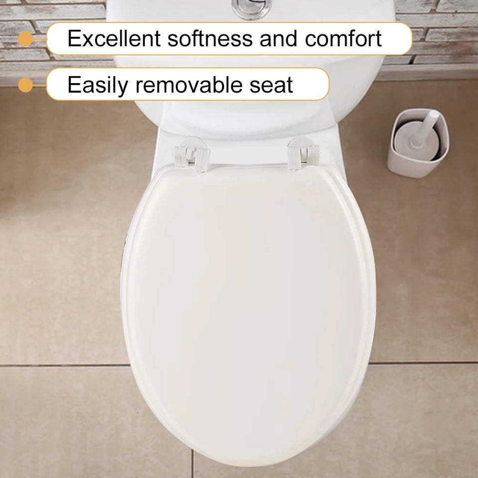 Round Soft-Close Toilet Seat – Comfortable Cushion Bathroom Replacement for Standard Toilets