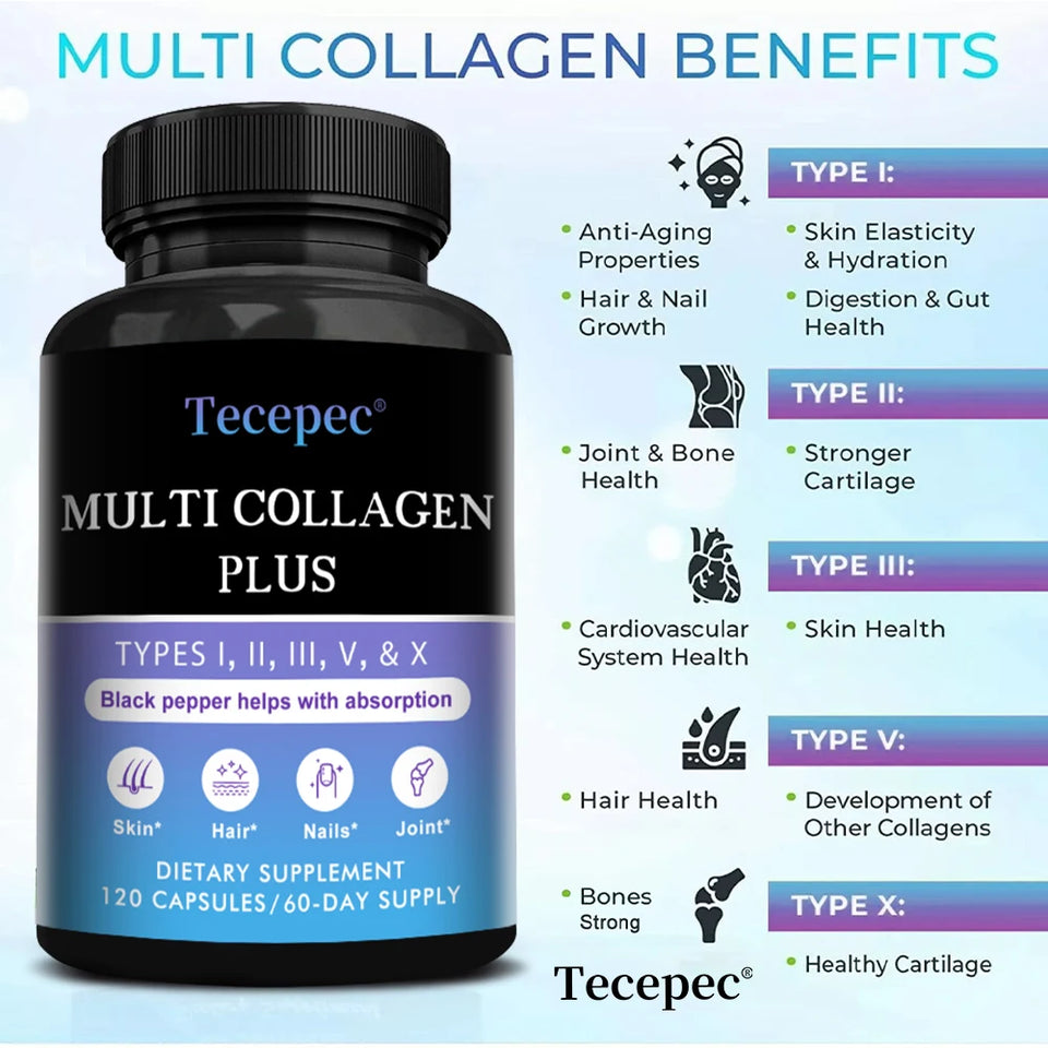 Multi-Pack Collagen Supplement for Men & Women – Types I, II, III, V & X for Healthy Hair, Skin, Nails & Joints