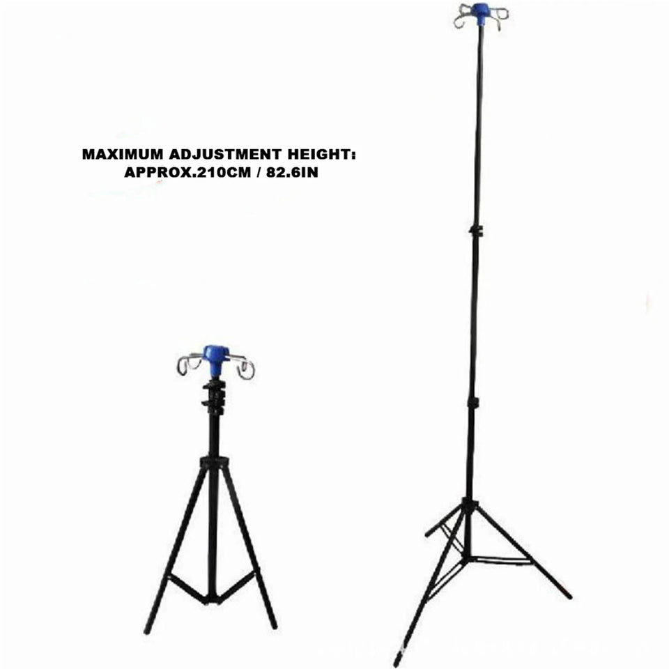 Portable Adjustable IV Pole Stand – Foldable Aluminum Alloy Drip Bag Holder with 4 Hooks & 3 Legs
