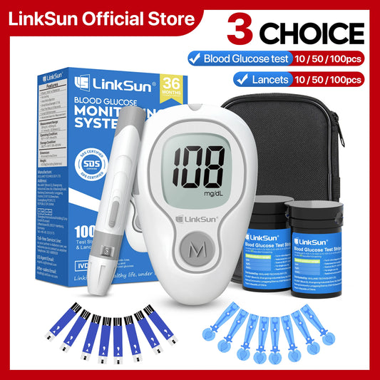 LinkSun G‑425‑3 Blood Glucose Meter Kit – No‑Coding, Large Display, Includes 10/50/100 Strips & Lancets