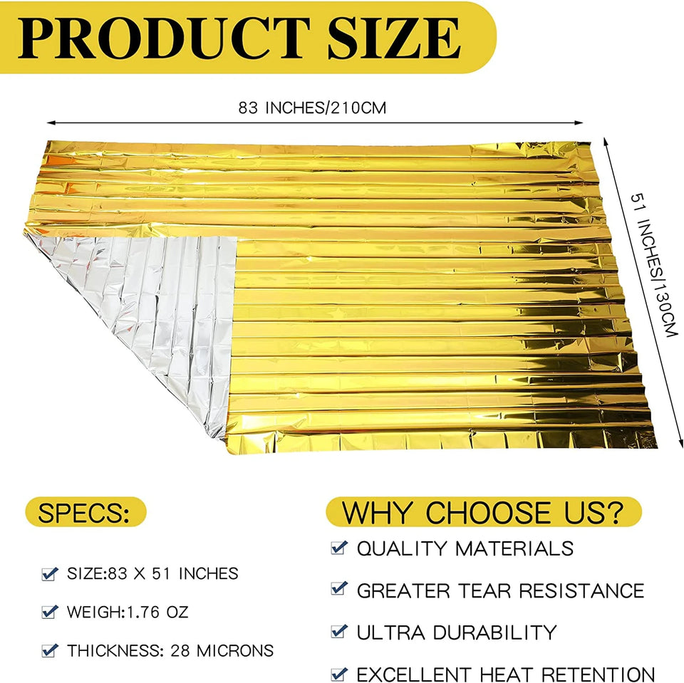 5–30PCS Outdoor Emergency Thermal Survival Blanket – Gold & Silver Foil, Waterproof, 130x210cm