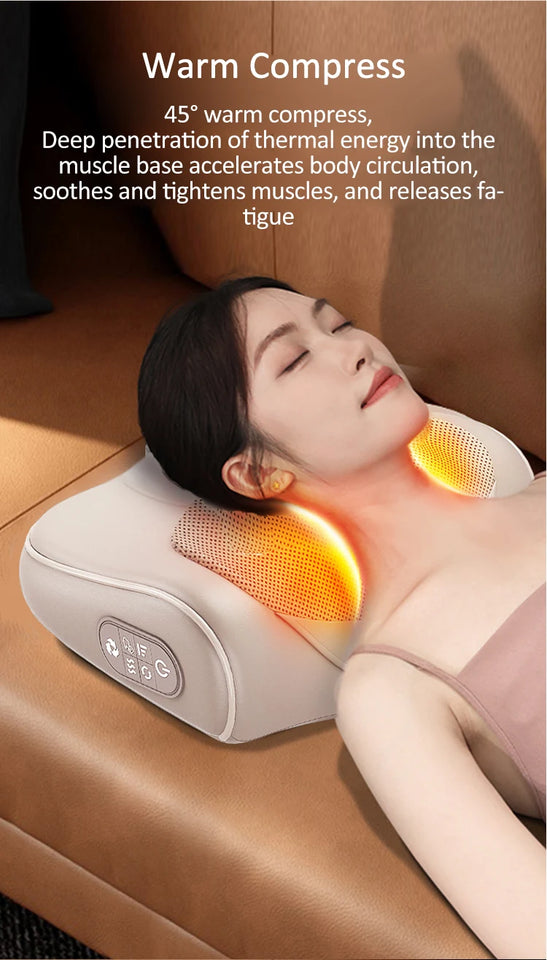 Heated Massage Pillow for Neck & Back – Multi-Function Shiatsu Massager for Shoulders, Waist & Finger Relaxation Massage