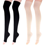 1 Pair Open Toe Thigh High Compression Stockings with Silicone Band – 20-30mmHg Graduated Support for Varicose Veins