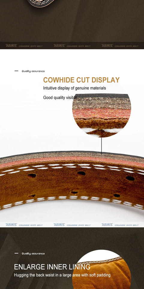 AOLIKES Cowhide Weightlifting Belt – Lumbar Support Gym Belt for Squats & Bodybuilding