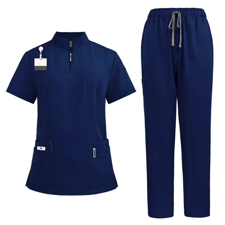 Unisex V-Neck Short Sleeve Medical Scrub Set for Hospital & Dental Work