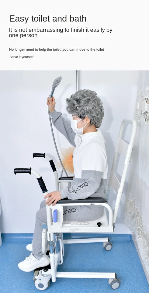 2-in-1 Bed Fold Chair with Hydraulic Lift – Paralyzed & Disabled Elderly Nursing Transfer Chair with Walker Support