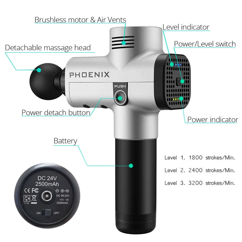 Phoenix A2 Massage Gun – Deep Tissue Muscle Massager for Pain Relief & Full Body Relaxation