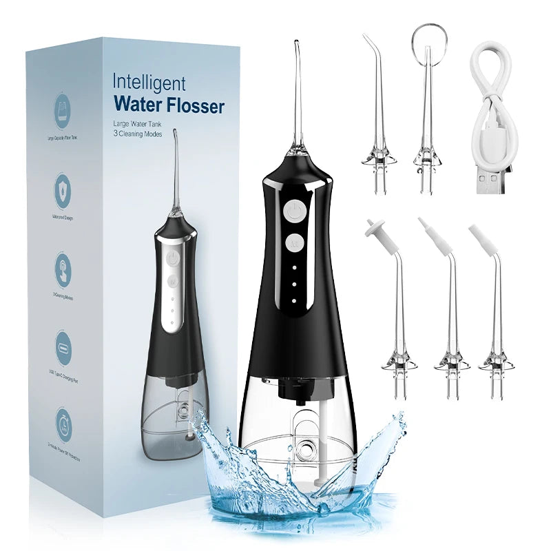 Cordless Portable Water Dental Flosser – Rechargeable Oral Irrigator with 260ML Tank, 4 Modes & 4 Replaceable Nozzles