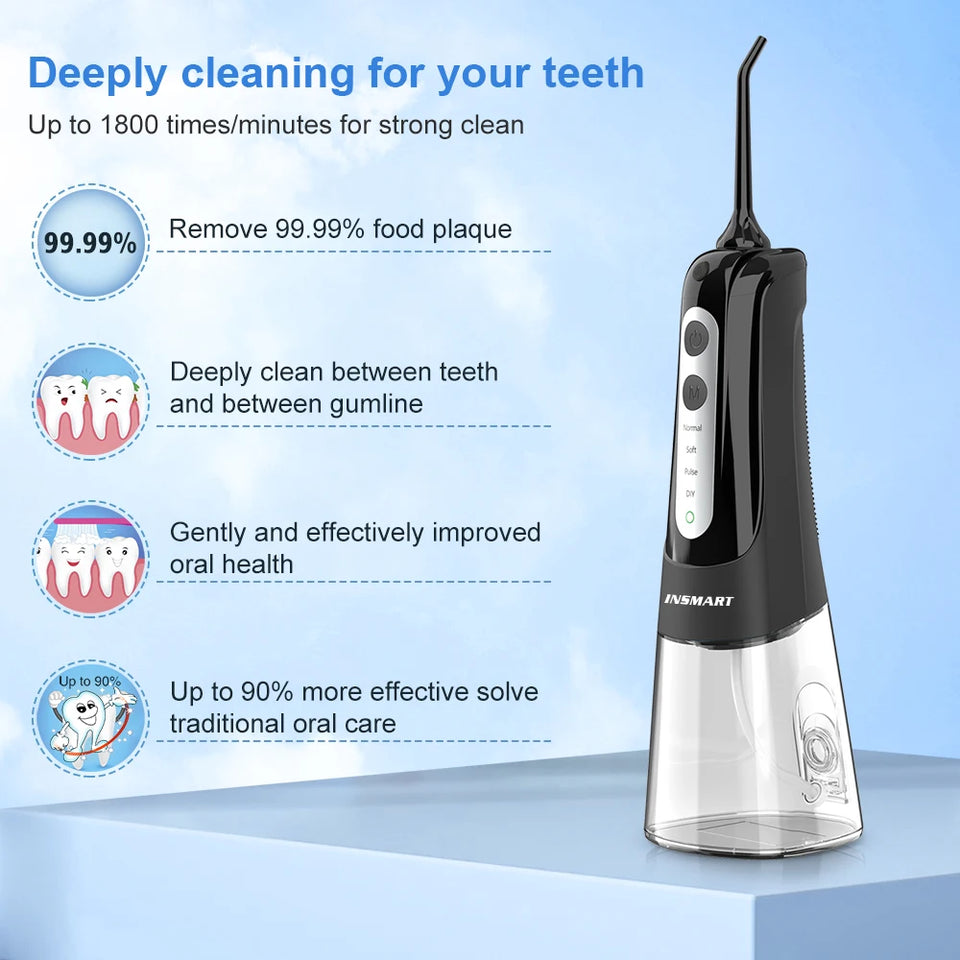 INSMART Portable Oral Irrigator & Dental Water Flosser – 300ML Teeth Cleaner