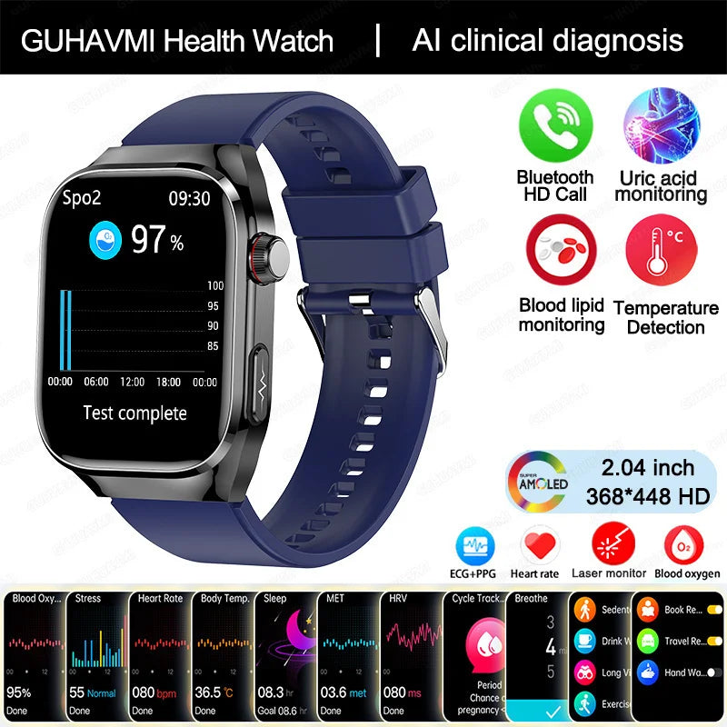 2025 Uric Acid & Blood Fat Smartwatch – ECG+PPG, Pulse, Blood Pressure, Bluetooth Call & Sports Fitness Health Tracker