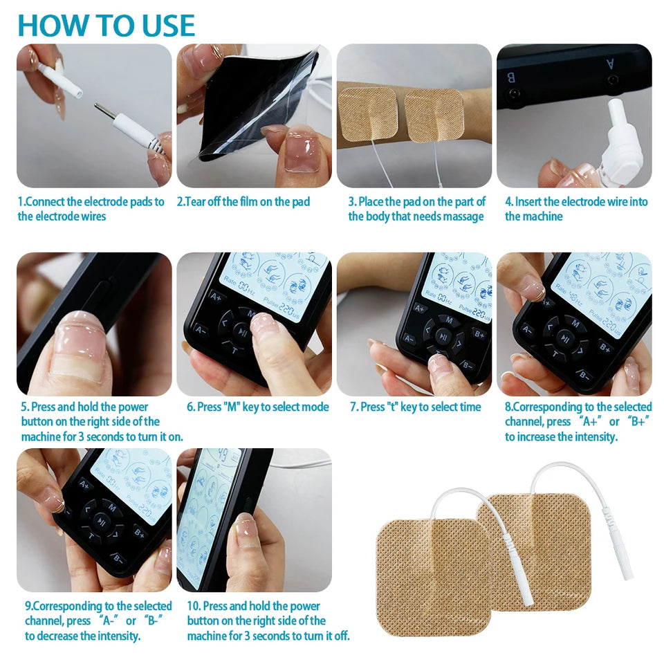 TENS EMS Machine 36 Modes Electronic Muscle Stimulator Physiotherapy Pulse Full Body Massager Health Care Device with 10pcs Pads