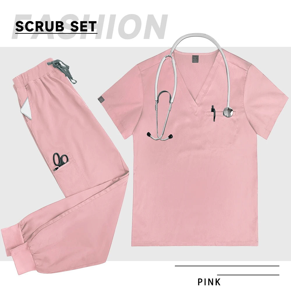 High-Quality V-Neck Medical Scrub Set with Pockets for Men & Women