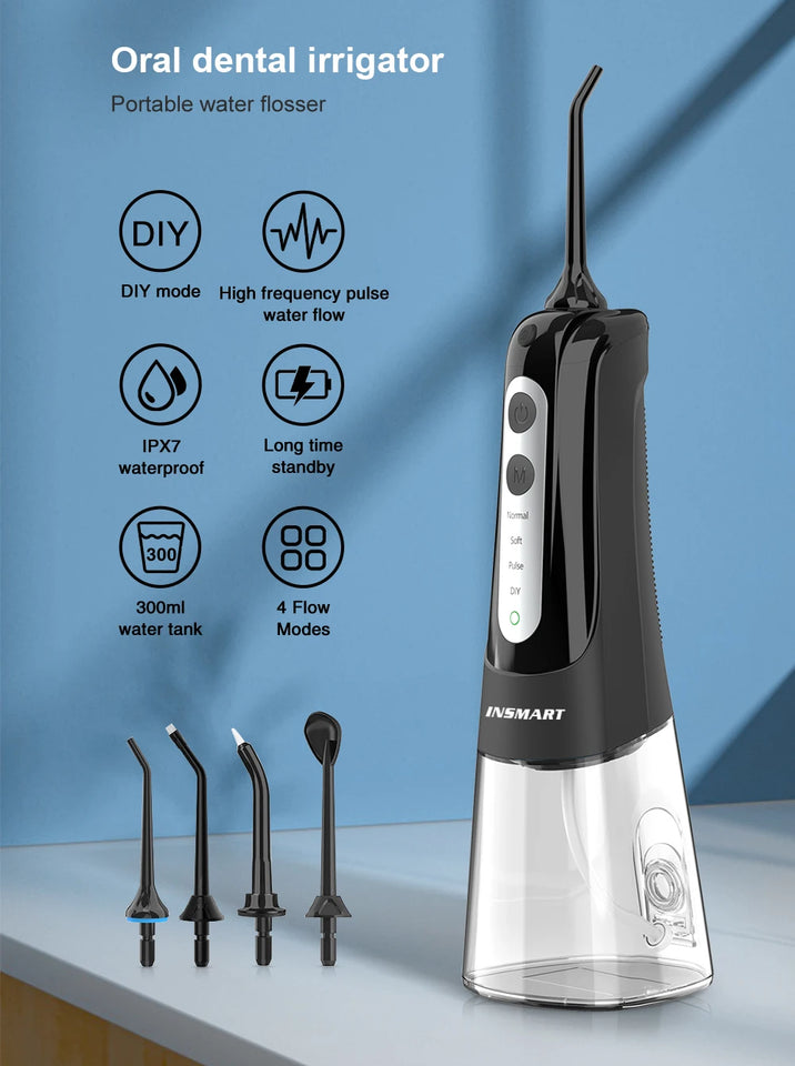 INSMART Portable Oral Irrigator & Dental Water Flosser – 300ML Teeth Cleaner