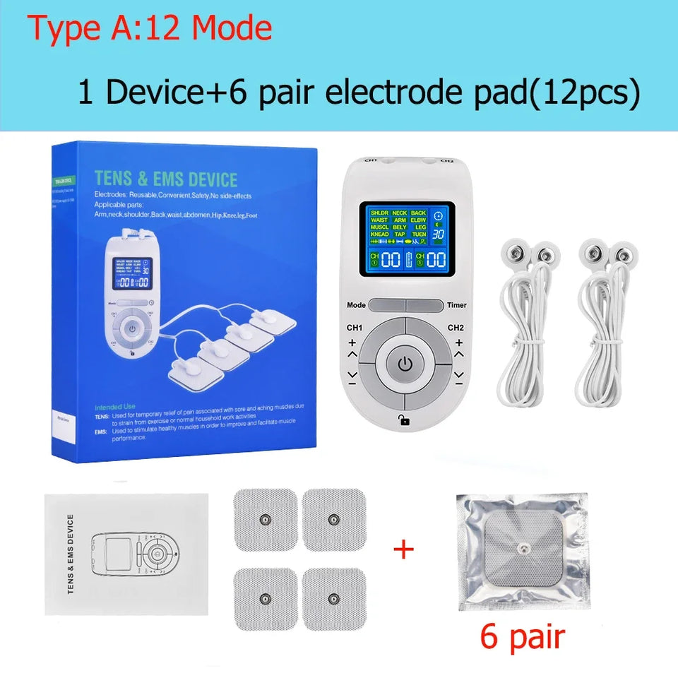 4 Mode Tens Pulse Machine Muscle Nerve Electrostimulator EMS Acupuncture Physiotherapy Massager Electrode Patch Digital Therapy