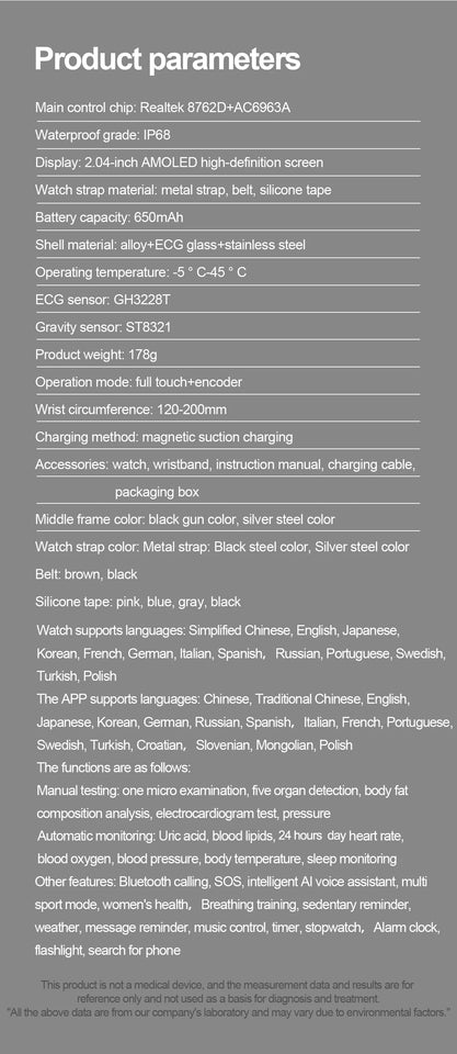 2025 Uric Acid & Blood Fat Smartwatch – ECG+PPG, Pulse, Blood Pressure, Bluetooth Call & Sports Fitness Health Tracker