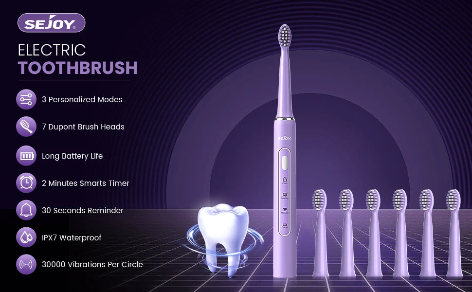 SEJOY Sonic Electric Toothbrush – Smart Rechargeable Toothbrush with 3 Modes, IPX7 Waterproof, for Deep Oral Cleaning