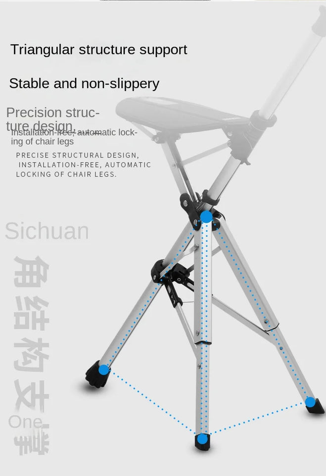 Foldable Walking Stick with Seat – Multi-Functional Non-Slip Crutch Chair for Elderly & Outdoor Use