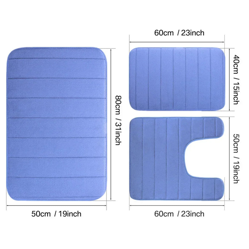 3-Piece Non-Slip Memory Foam Bath Mat Set – Soft, Quick-Dry Bathroom Rugs, Machine Washable