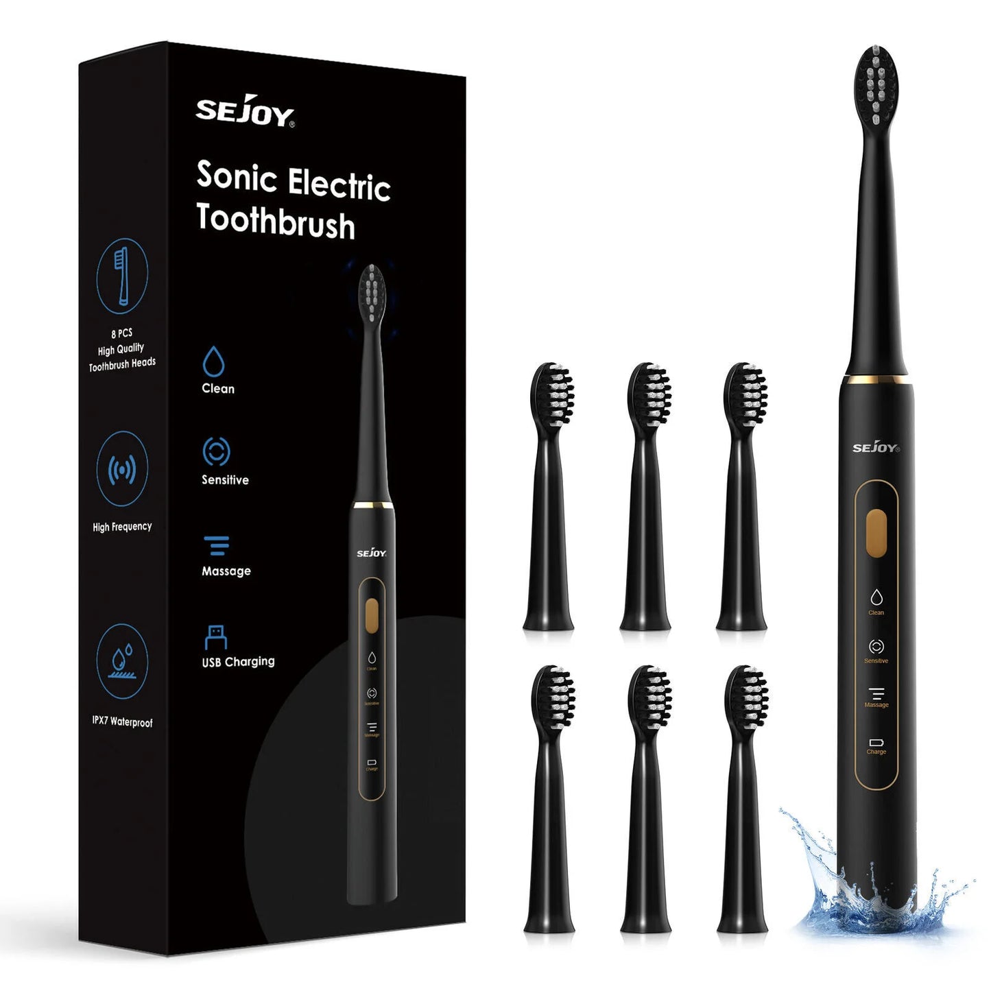 SEJOY Sonic Electric Toothbrush – Smart Rechargeable Toothbrush with 3 Modes, IPX7 Waterproof, for Deep Oral Cleaning
