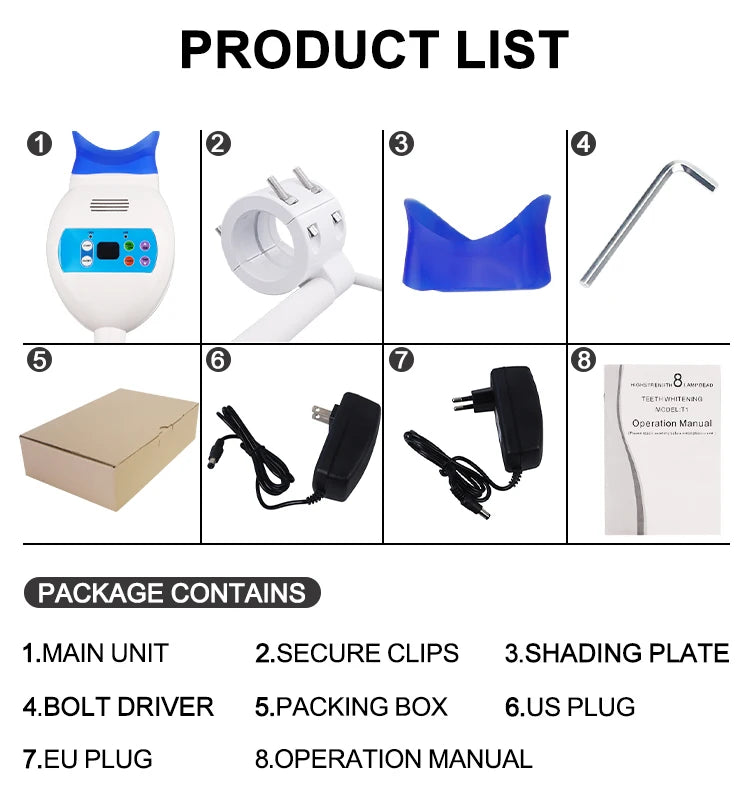 Professional LED Teeth Whitening Lamp – Cold Blue Light Dental Bleaching Machine with Center Pillar Stand