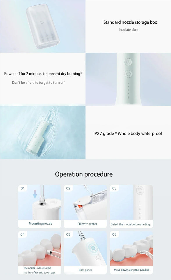 Xiaomi Mijia MEO703 Portable Oral Irrigator F300 – Electric Water Flosser with 240ml Tank, 4 Modes, IPX7 Waterproof