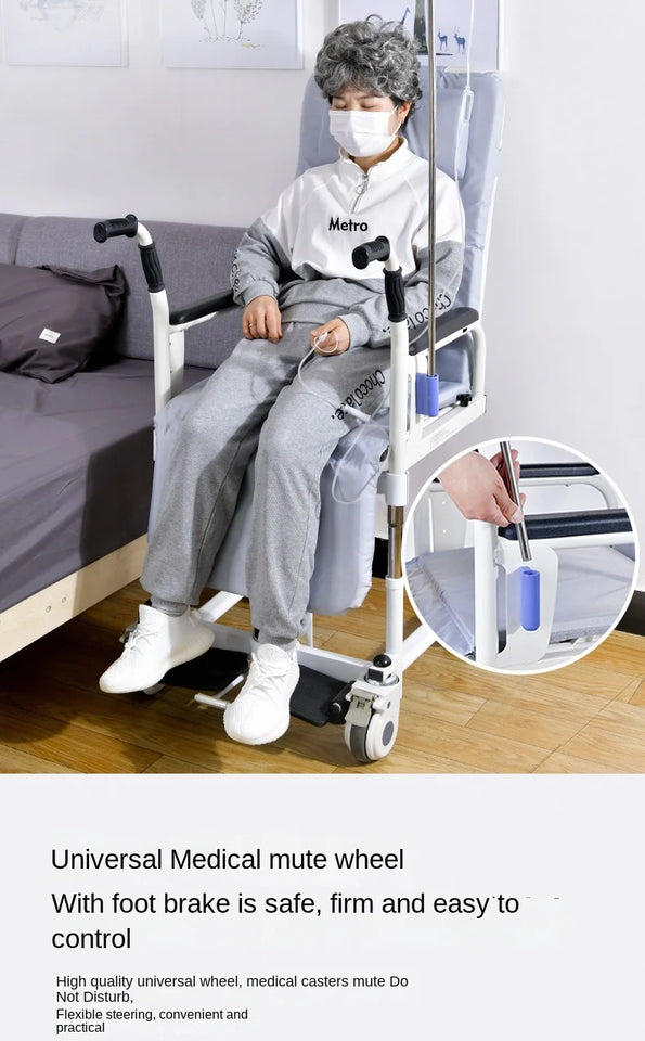 2-in-1 Bed Fold Chair with Hydraulic Lift – Paralyzed & Disabled Elderly Nursing Transfer Chair with Walker Support