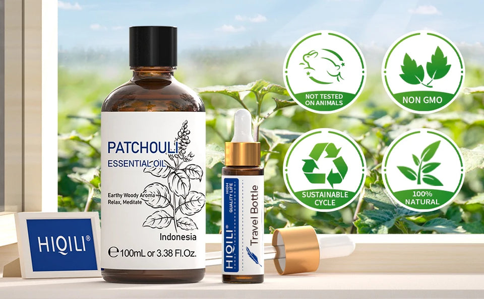 HIQILI 100ml Patchouli Essential Oil – 100% Pure Natural for Aromatherapy, Diffusers, Massage & Candle Making