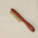 10-Teeth Copper & Wood Massager Comb for Head Meridian Therapy and Relaxation