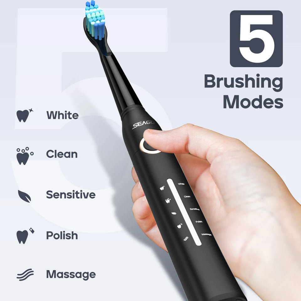 Seago Sonic Electric Toothbrush – USB Rechargeable Ultrasonic Tooth Brush with 10 Replacement Heads